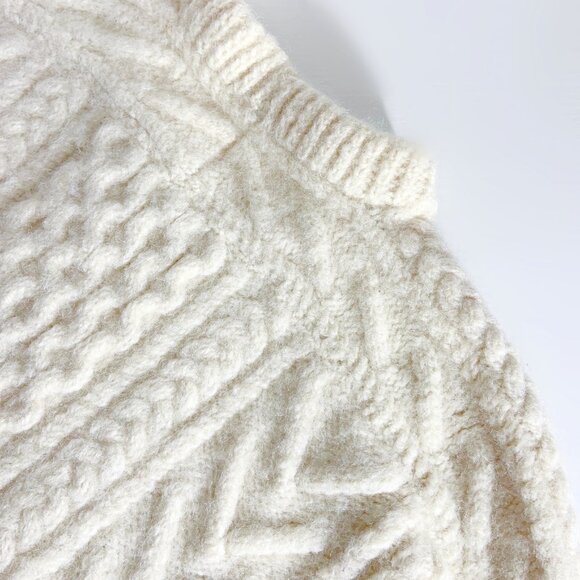 Vintage Cream Wool Fisherman Sweater / Cable Knit Aran Pattern / Small-Medium - Picture 7 of 10